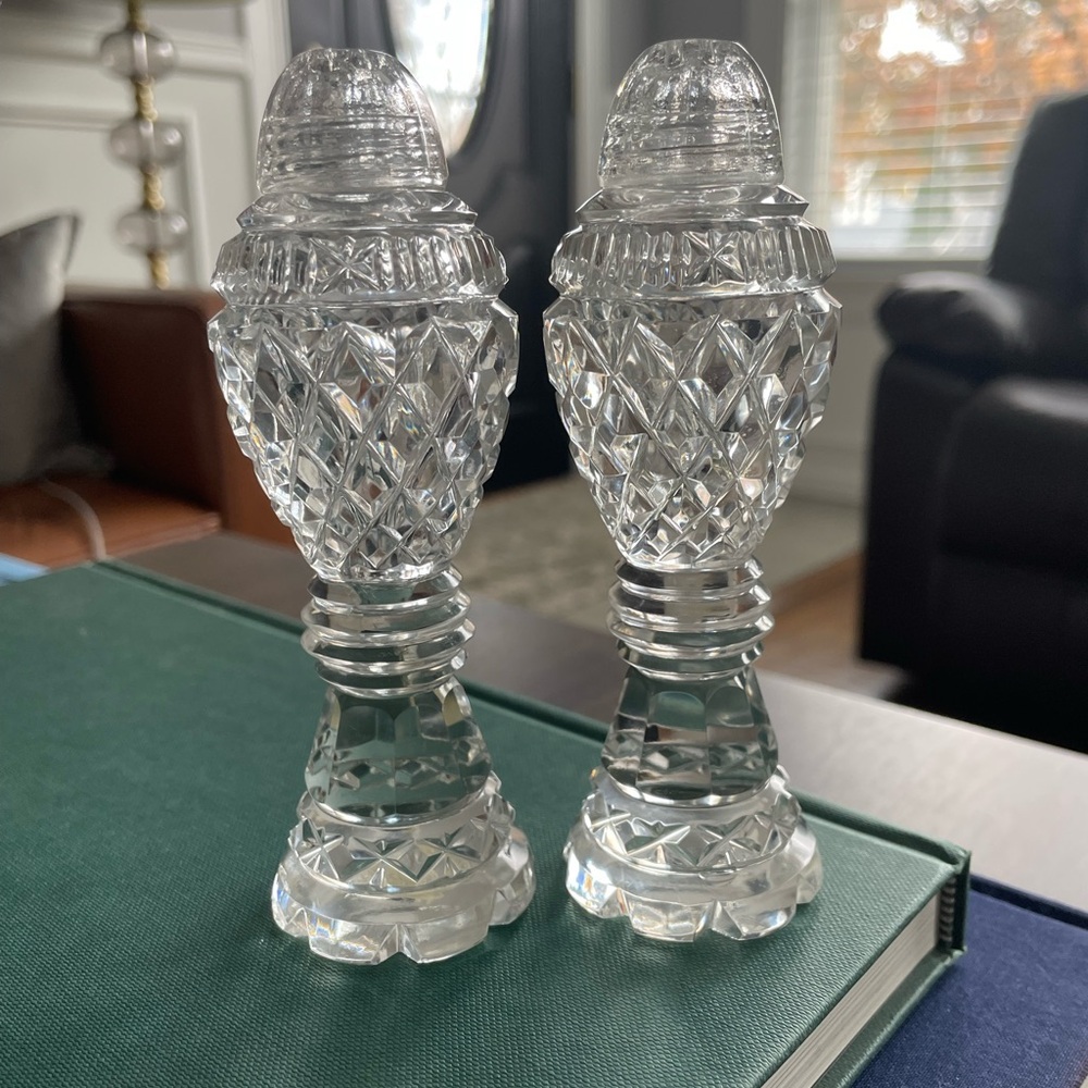 Vintage Bohemian Czech Clear Crystal Glass Salt and Pepper Shaker set